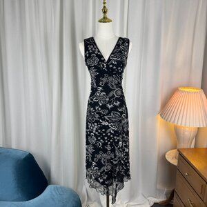 Vintage Le Château Black Mesh Asymmetric Dress Medium